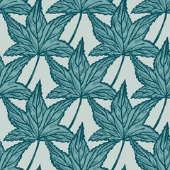 Engraved tree leaves seamless pattern. Vintage background botanical with foliage in hand drawn style.
