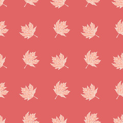 Fototapeta na wymiar Leaves maple canadian engraved seamless pattern. Vintage background botanical with foliage in hand drawn style.