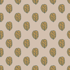Seamless pattern engraved tree leaves. Vintage background botanical with foliage in hand drawn style.