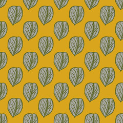 Seamless pattern engraved tree leaves. Vintage background botanical with foliage in hand drawn style.
