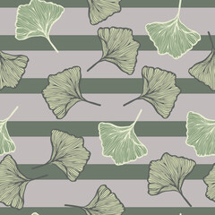Seamless pattern engraved leaves Ginkgo Biloba. Vintage background botanical with foliage in hand drawn style.