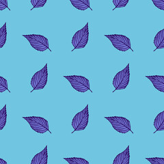 Seamless pattern engraved tree leaves. Vintage background botanical with foliage in hand drawn style.