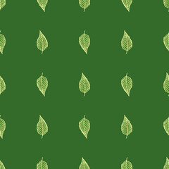 Seamless pattern engraved tree leaves. Vintage background botanical with foliage in hand drawn style.