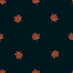 Leaves maple canadian engraved seamless pattern. Vintage background botanical with foliage in hand drawn style.