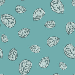 Seamless pattern engraved tree leaves. Vintage background botanical with foliage in hand drawn style.