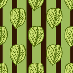 Seamless pattern engraved tree leaves. Vintage background botanical with foliage in hand drawn style.
