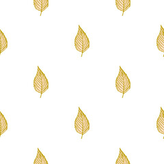 Obraz premium Seamless pattern engraved tree leaves. Vintage background botanical with foliage in hand drawn style.