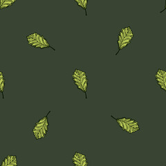 Leaves oak engraved seamless pattern. Vintage background botanical with forest foliage in hand drawn style.