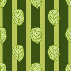 Seamless pattern engraved tree leaves. Vintage background botanical with foliage in hand drawn style.