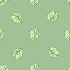 Seamless pattern engraved tree leaves. Vintage background botanical with foliage in hand drawn style.