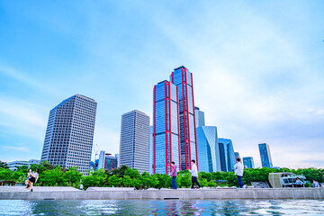 Skyscrapers in Yeouido, the financial business district of Seoul, South Korea taken during the daytime