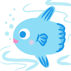 海を泳ぐかわいいマンボウ