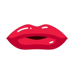 Sexy Female mouth gently kisses ajar lips with red lipstick, cartoon illustration. Woman and girls lips