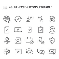 Simple vector line icons. On the theme of affirmative icons, contains icons such as checklist, certificate and medals. a certified document, accepted symbols of approval and confirmation of mail.