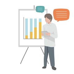Business man presenting presentation board vector illustration, business concept