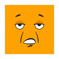 square Emoticon with fatigue, apathy, indifference mood and emotion. Cartoon Vector illustration of cute character for avatars