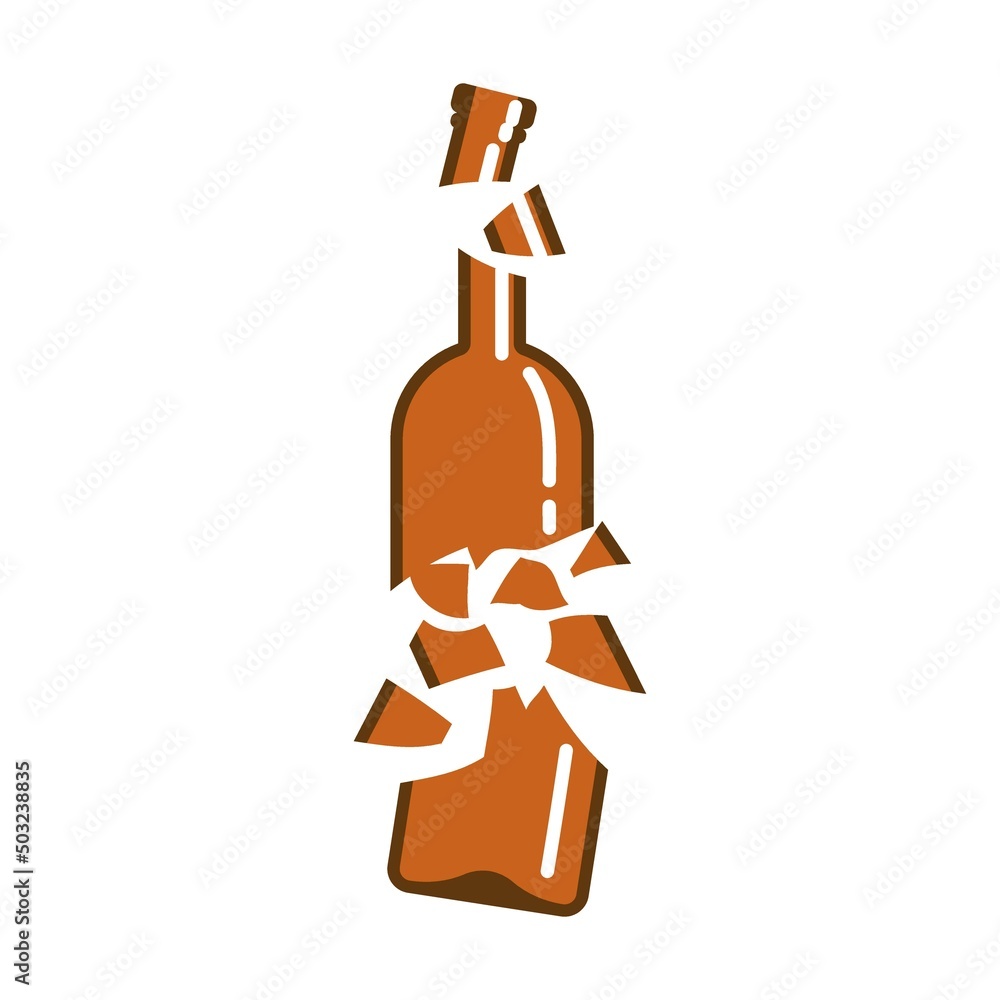Poster broken bottle of wine. garbage recycle bin. vector illustration of trash container classification. c