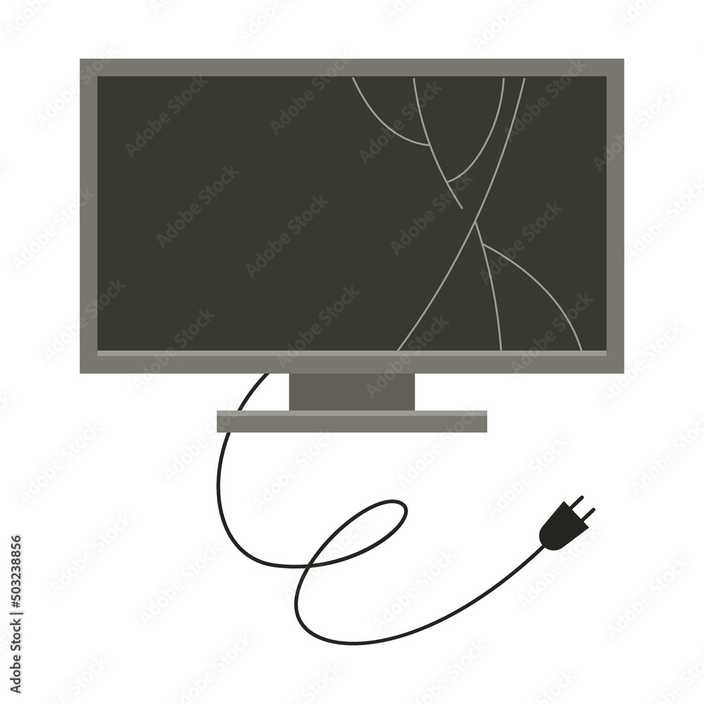 Aufkleber broken screen monitor. garbage recycle bin. vector illustration of trash container classification. c