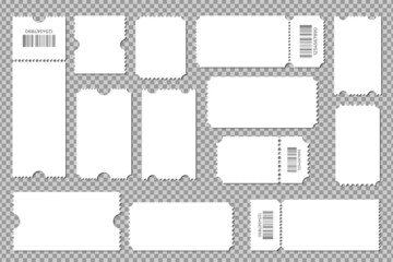 Set blank ticket template. Color white. Concert tickets, lottery coupons. Vector coupon. Ticket template.