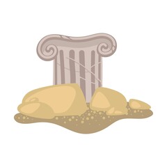 Search and study of ancient antique column by archaeologist. Cartoon vector illustration of science artifacts. tools for discovery