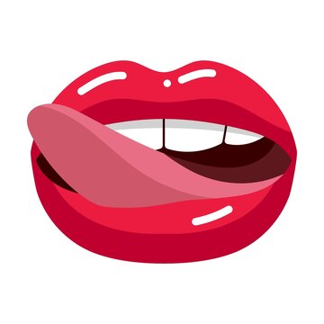 Sexy female open mouth with playful tongue, cartoon illustration. Woman and girls lips