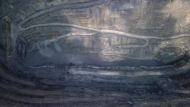Aerial view opencast mining quarry. industrial enterprise