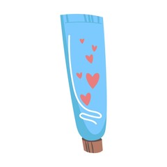 Beauty cosmetics tube for skin. Vector illustration of bottles, tubes. Cartoon nail file lotion cream powder brush isolated on white. Skincare, makeup, health concept
