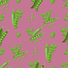 Cute pea seamless pattern. Flat vector illustration