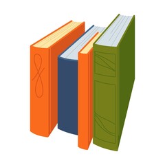 vertical shelf Stack of books for study. Cartoon paper notebook vector illustration of books with bookmarks, textbook from library