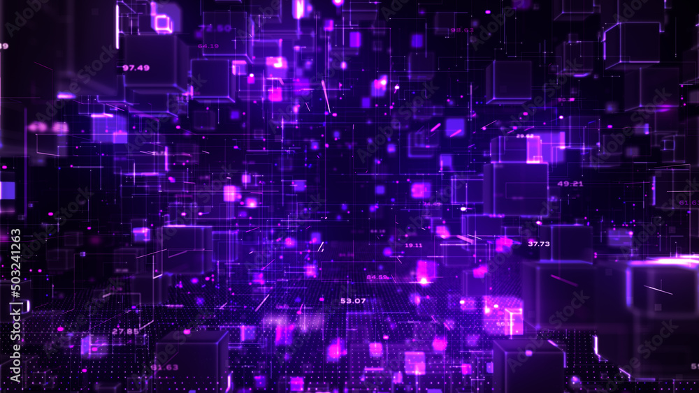 Poster 3d rendering digital tunnel with cube, technology blockchain, and big data network connection, techn