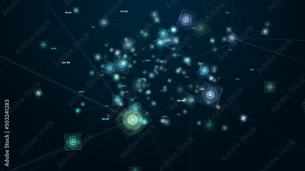 Aufkleber Digital Cyberspace, Digital Data Network and Blockchain Connections. Global Network Technology Digital Big Data Connection Background Concept. 3d Rendering