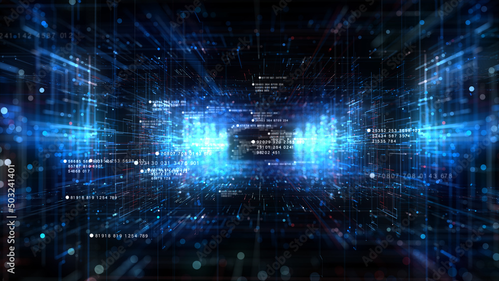Poster digital cyberspace and digital data network connections concept. transfer digital data hi-speed inte