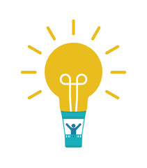 lightbulb air balloon with person hands up icon