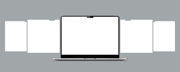 Laptop with blank web pages. Mockup for showing screenshots of web-sites.
