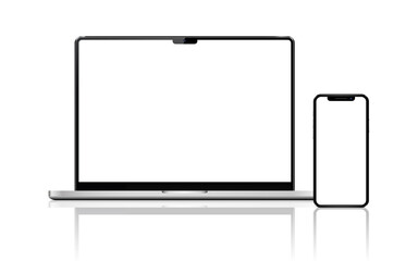 Blank screen laptop with smartphone