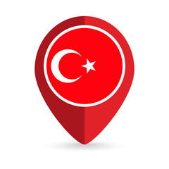 Map pointer with contry Turkey. Turkey flag. Vector illustration.