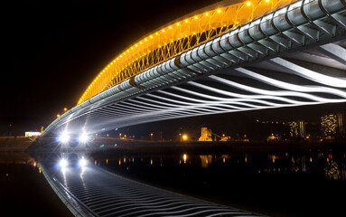 New and modern Troja bridge over Vltava river in Holesovice, Prague, Czech Republic. Summer, at...