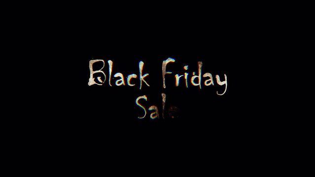 Burn text of Black Friday sale word. The golden shine lighting of Black Friday word loop animation promote advertising concept isolate using QuickTime Alpha Channel ProRes 4444.