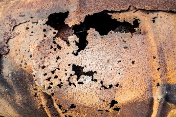 Background with beautiful rust, sheet metal rusted, rust texture, metal sheet nibbled by rust
