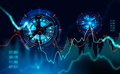 Graph stock market with binary and rising lines with numbers