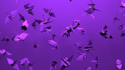 Purple origami crane on purple background.
3D illustration for background.
