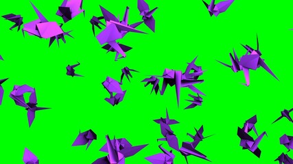 Obraz na płótnie Canvas Purple origami crane on green chroma key background. 3D illustration for background. 
