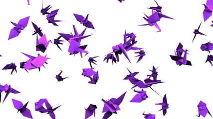 Purple origami crane on white background.
3D illustration for background.
