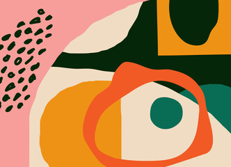 Trendy social media banner template with abstract organic shapes composition in contemporary collage minimal style