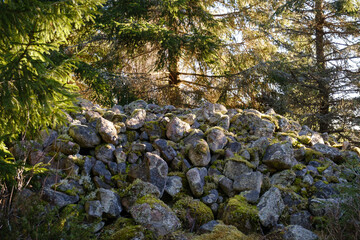 Old granite rock fence in Sweden