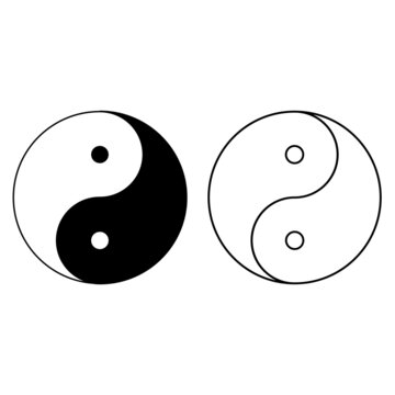 Yin yang set symbol of harmony and balance , line collection icon isolated on white background. Japan culture style