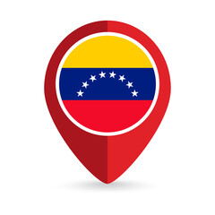 Map pointer with contry Venezuela. Venezuela flag. Vector illustration.