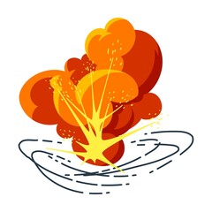 Orange dynamite explosive cloud, Swirling fiery whirlwind, cartoon illustration. Bang from explosive elements for comic book flat vector