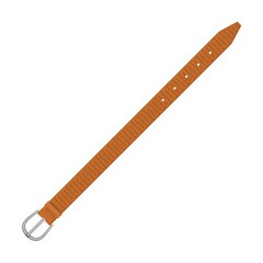 red braided brown leather belt flat vector illustration. Straps with metal, brass or steel buckle rings isolated on white background