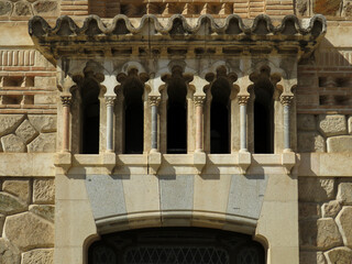 Railway Station of Toledo. Neo-Mudejar art of 1919. View of the facade decoration.